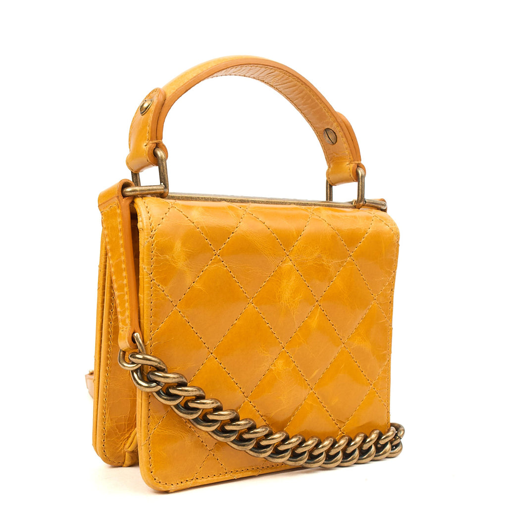 Chanel Top Handle Rita Dome in Yellow, Crinkled Calfskin Leather