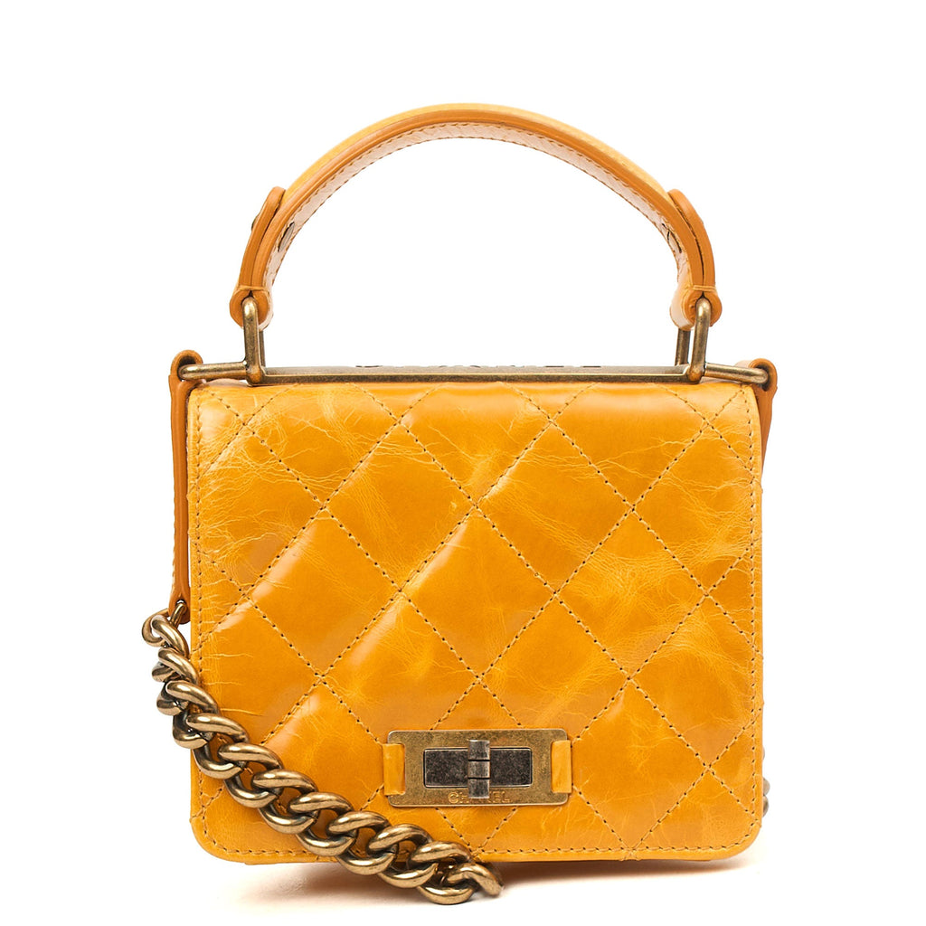 Chanel Top Handle Rita Dome in Yellow, Crinkled Calfskin Leather