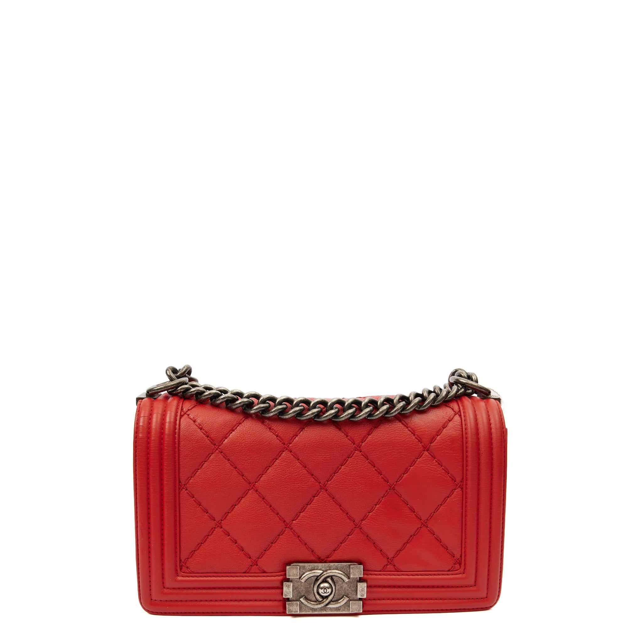 Chanel Shoulder Bag Boy - Medium in Red, Calfskin Leather