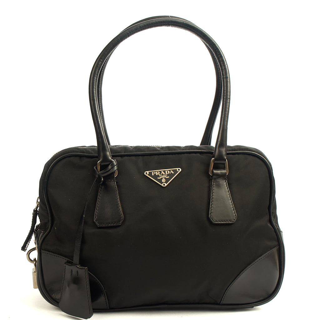 Prada Top Handle Shoulder Bag in Black, Nylon