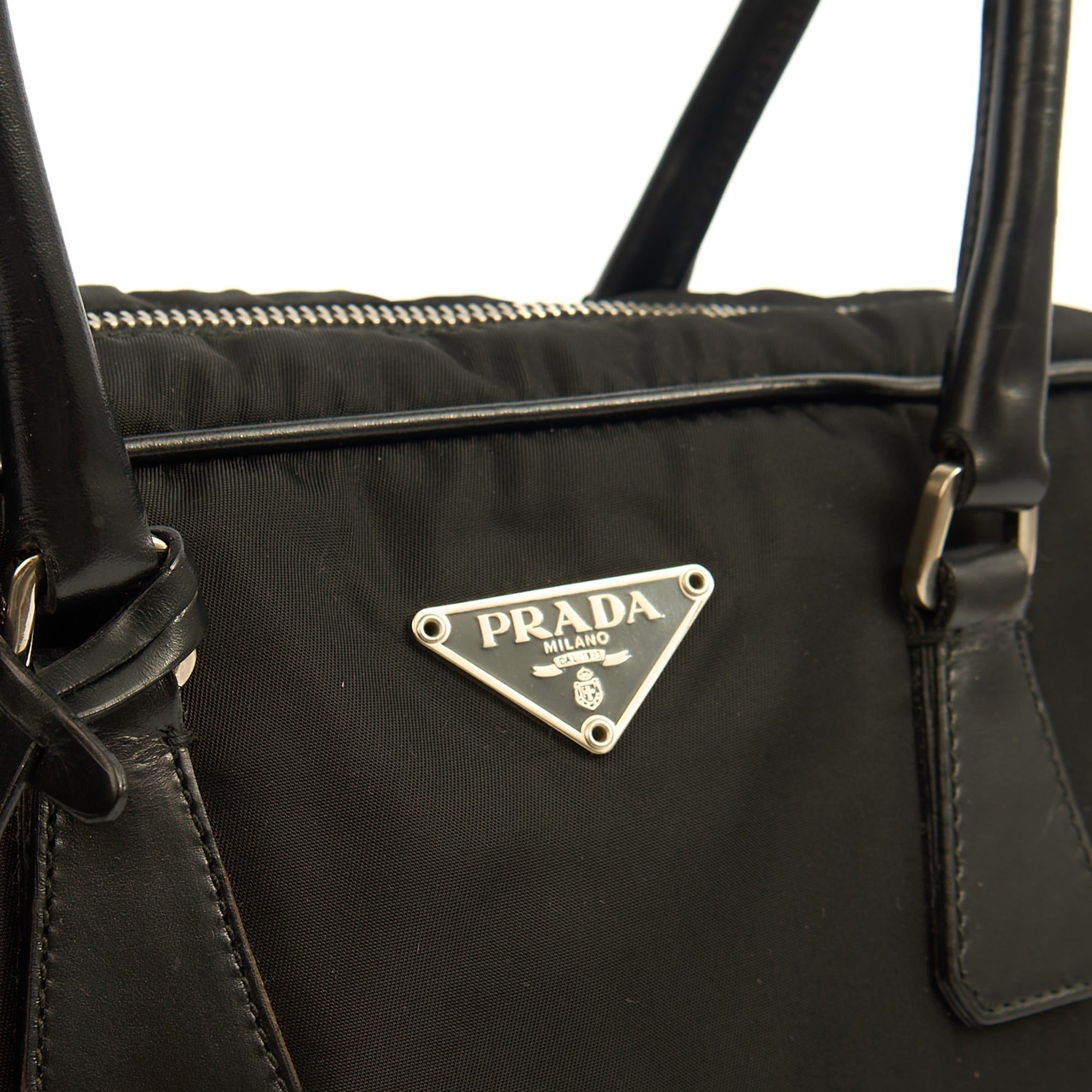 Prada Top Handle Shoulder Bag in Black, Nylon