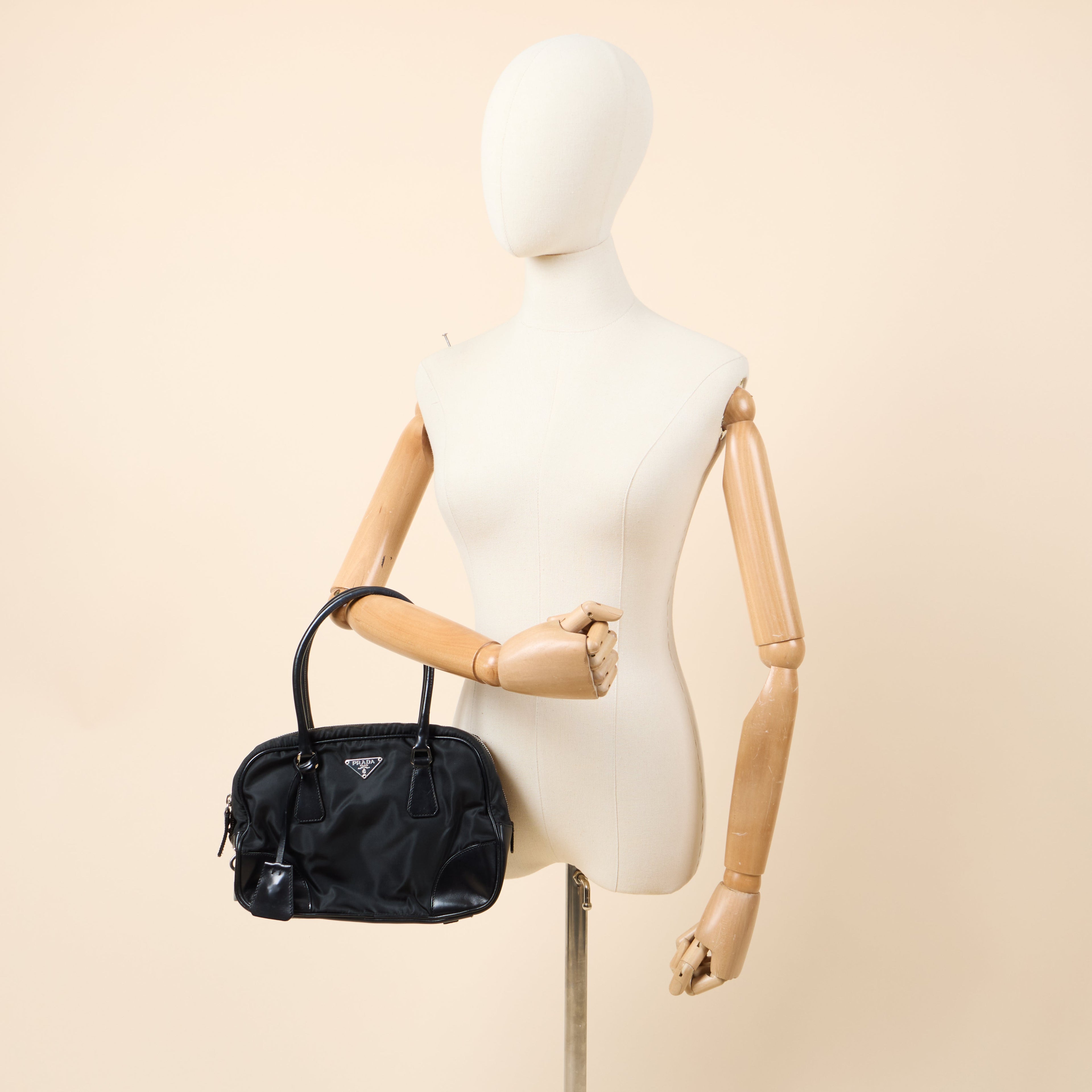 Prada Top Handle Shoulder Bag in Black, Nylon