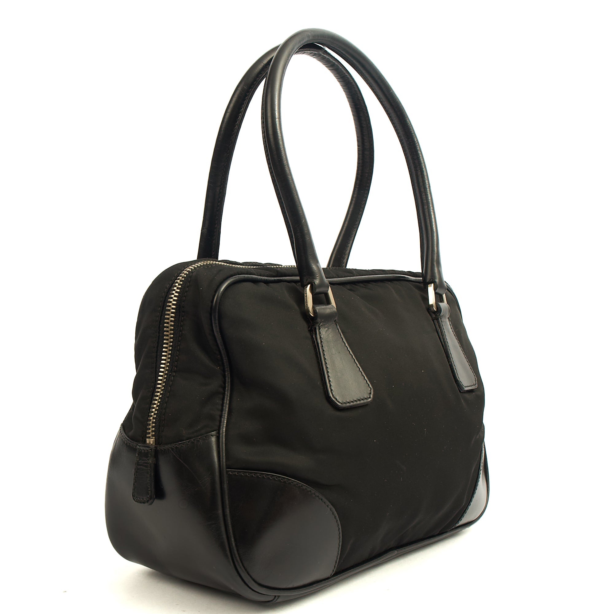 Prada Top Handle Shoulder Bag in Black, Nylon