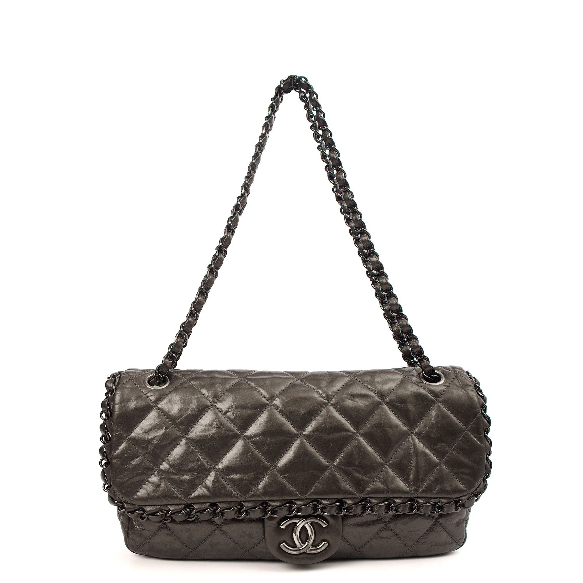 Chanel Shoulder Bag Flap Bag in Metallic, Calfskin Leather