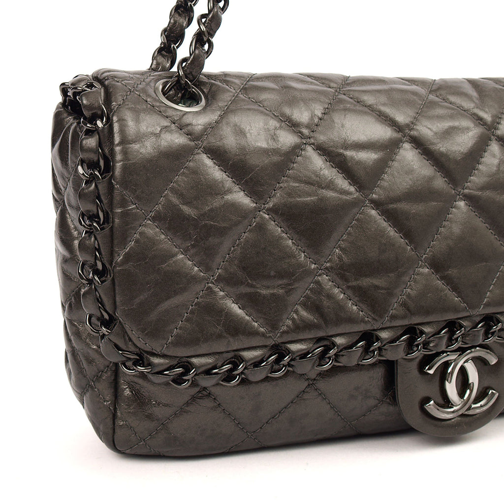 Chanel Shoulder Bag Flap Bag in Metallic, Calfskin Leather