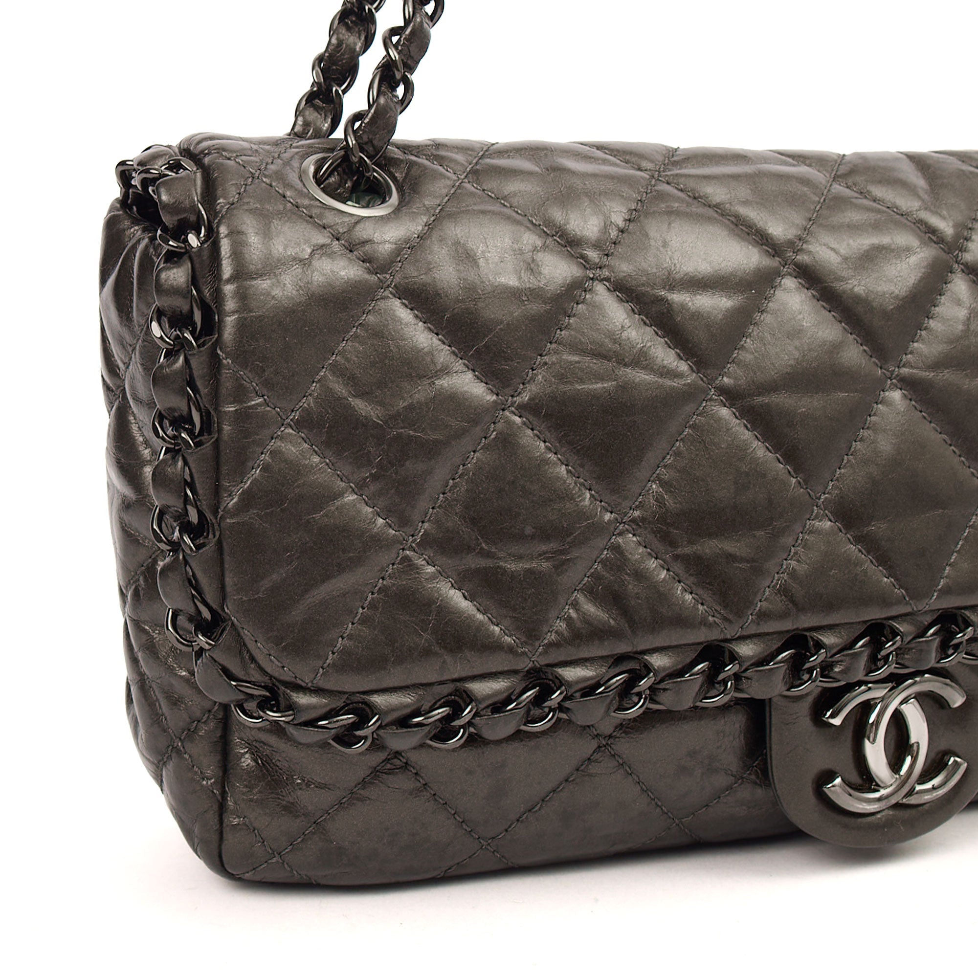 Chanel Shoulder Bag Flap Bag in Metallic, Calfskin Leather