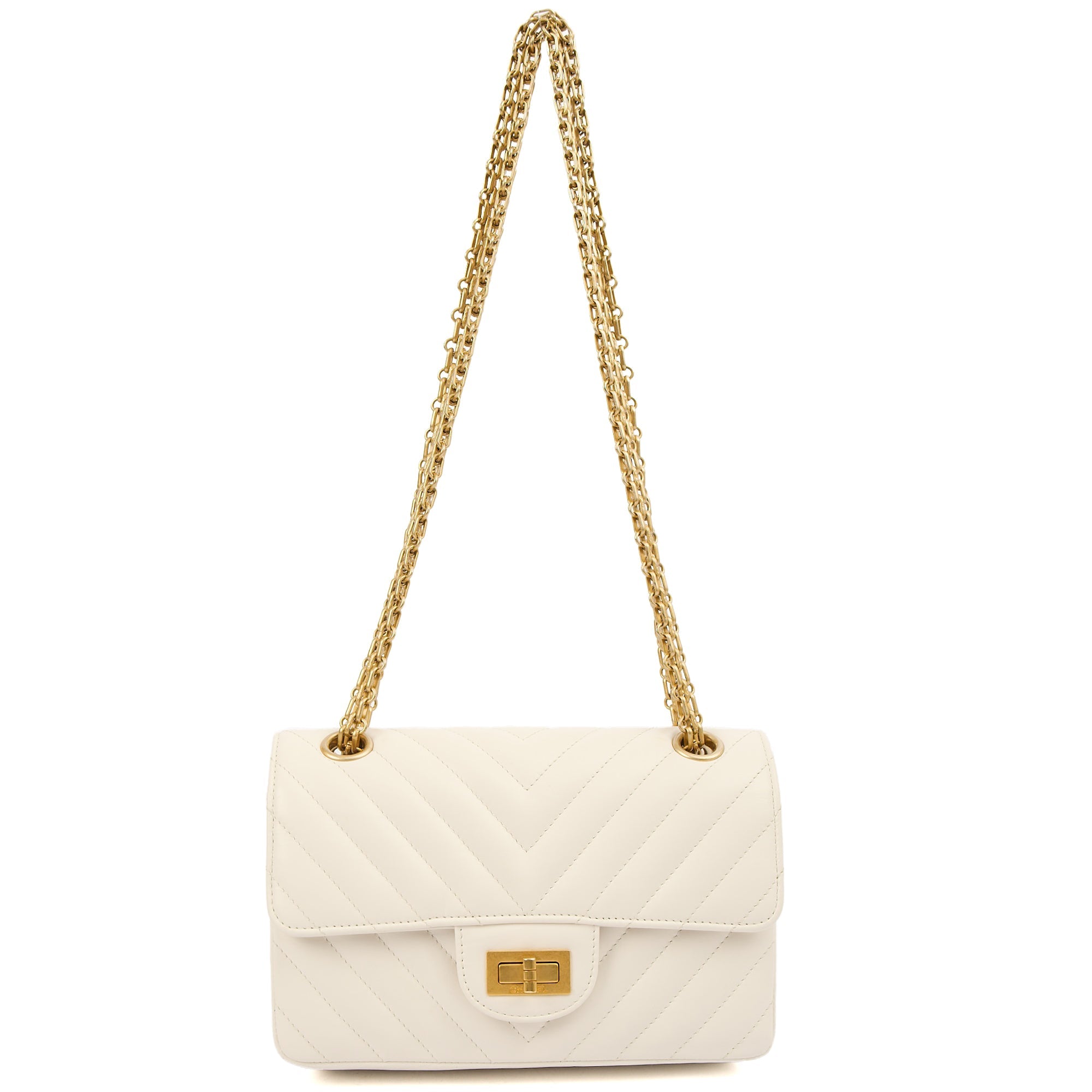Chanel Cross Body Chevron Flap Bag  in White, Calfskin Leather