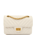 Chanel Cross Body Chevron Flap Bag  in White, Calfskin Leather