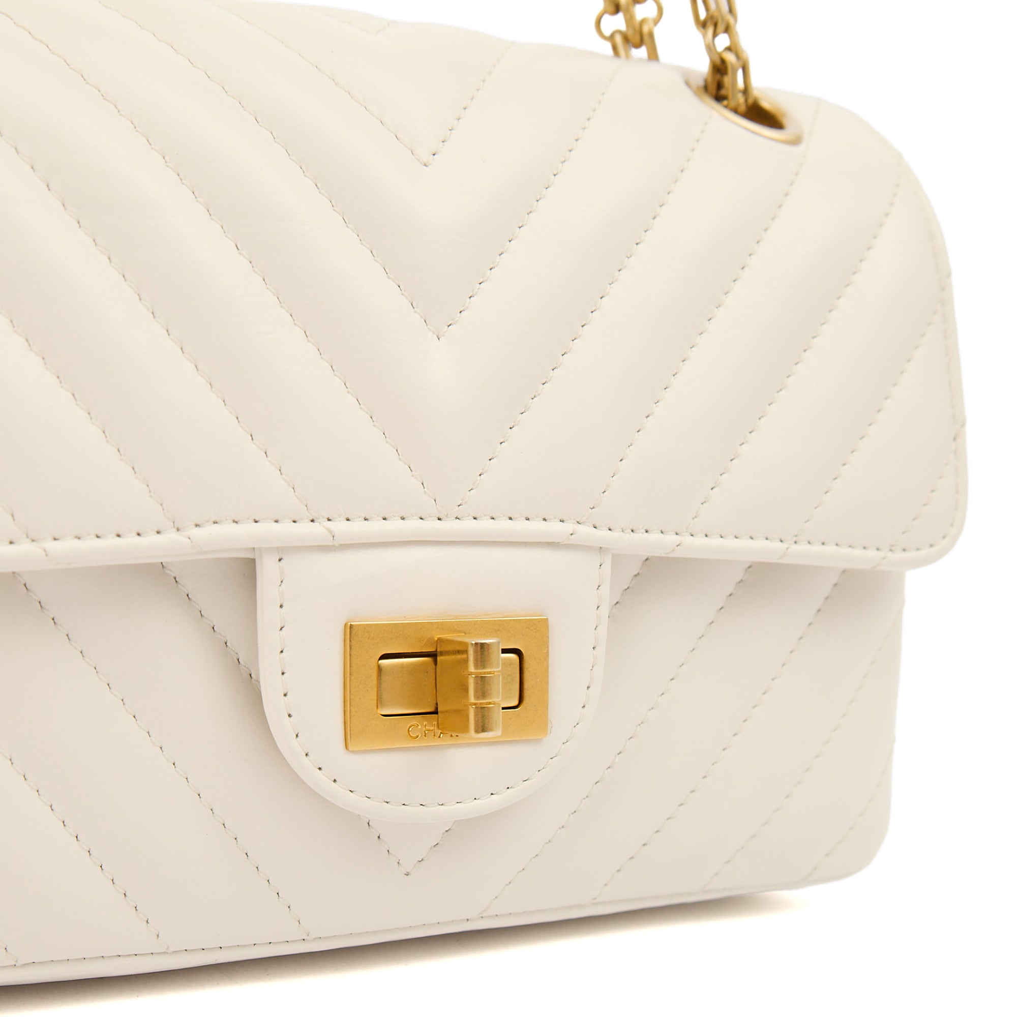Chanel Cross Body Chevron Flap Bag  in White, Calfskin Leather