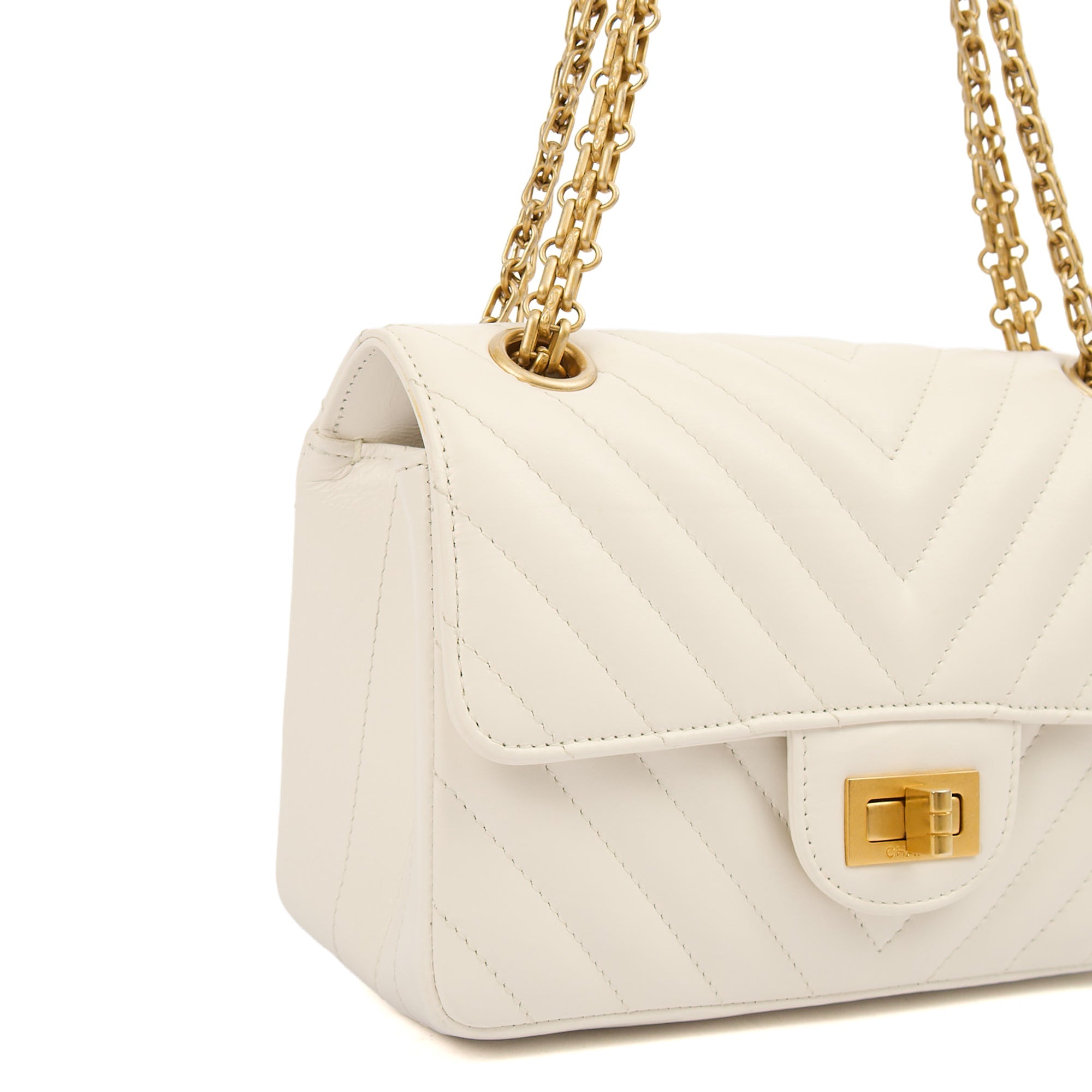 Chanel Cross Body Chevron Flap Bag  in White, Calfskin Leather