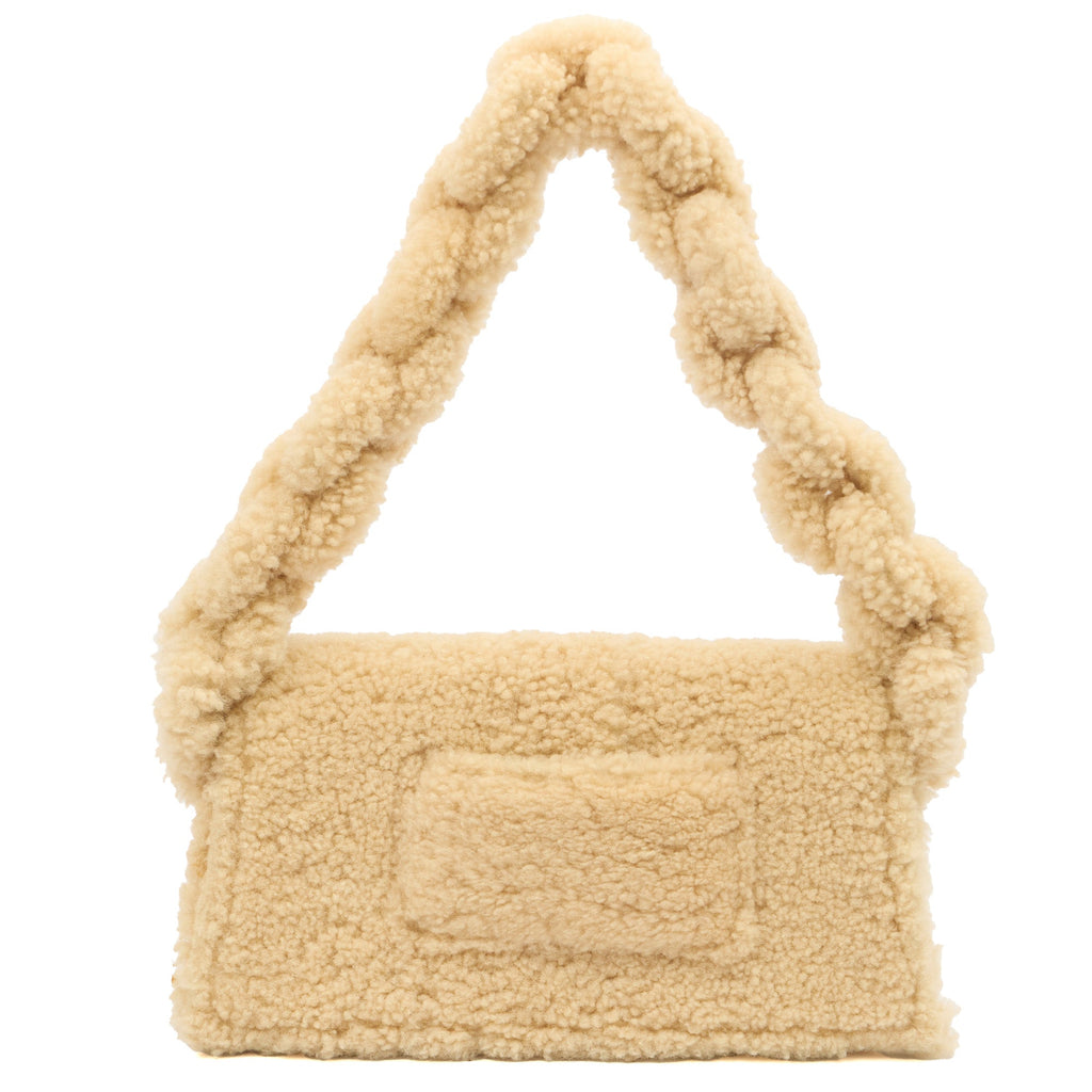 Jacquemus Shoulder Bag Le Bambinou in Cream, Shearling