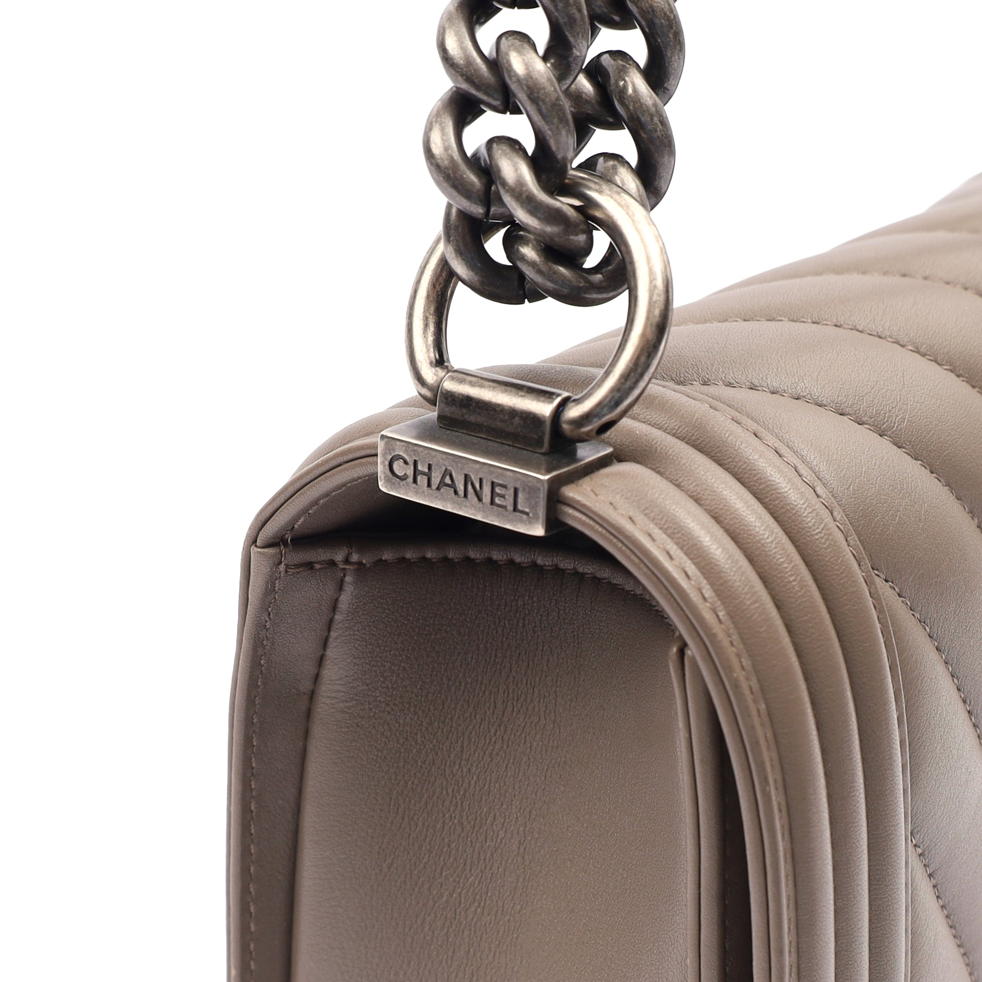 Chanel Shoulder Bag Boy - Medium in Grey, Calfskin Leather