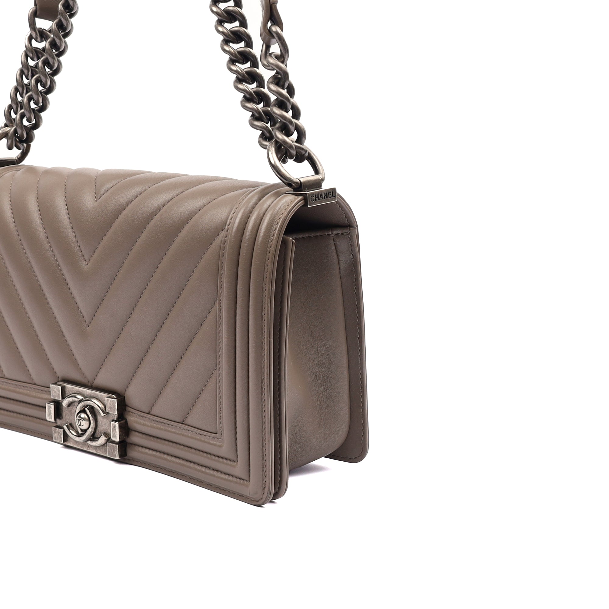 Chanel Shoulder Bag Boy - Medium in Grey, Calfskin Leather