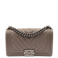 Chanel Shoulder Bag Boy - Medium in Grey, Calfskin Leather