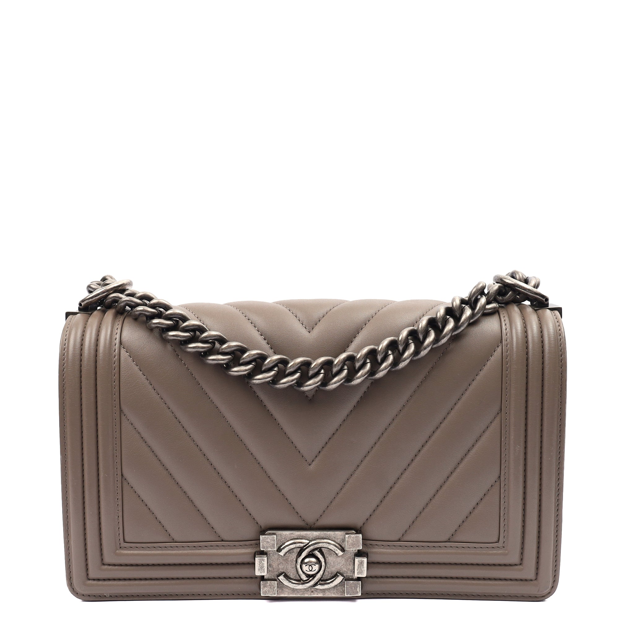 Chanel Shoulder Bag Boy - Medium in Grey, Calfskin Leather