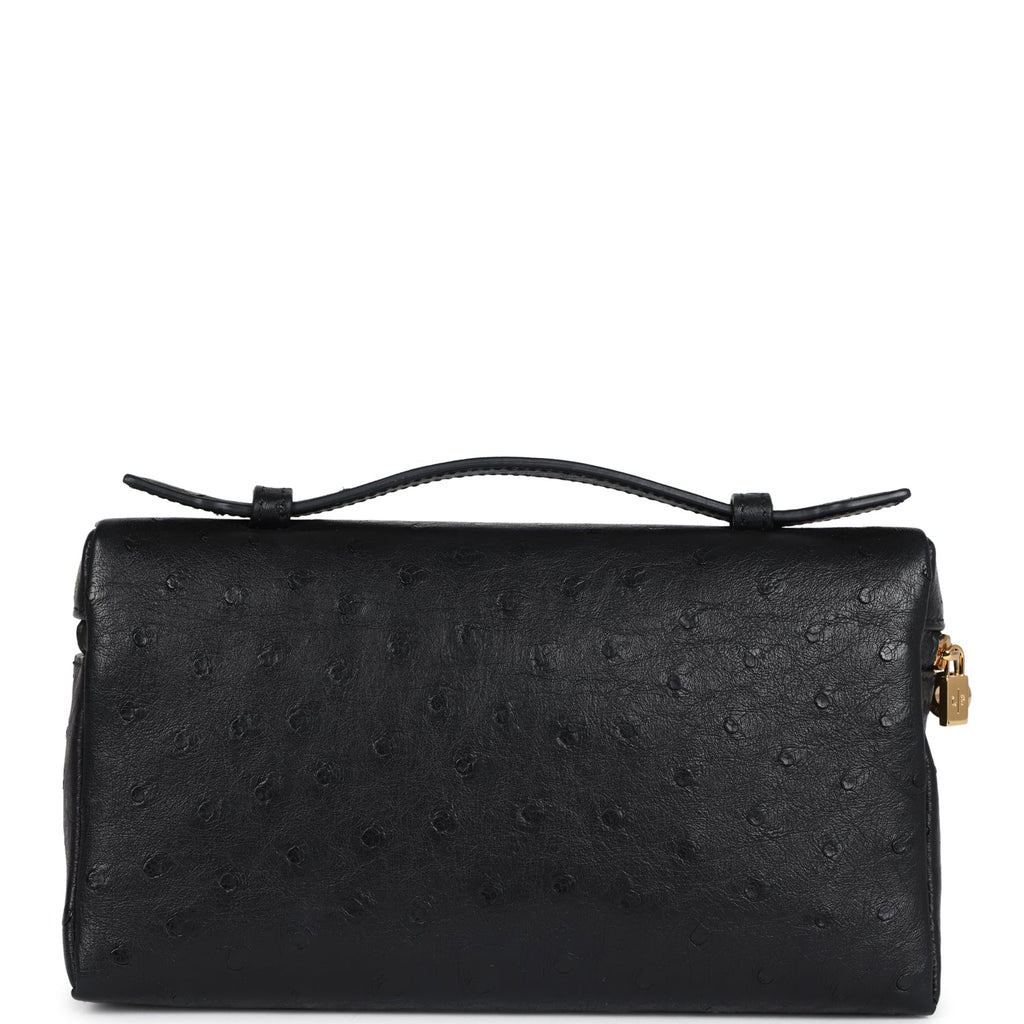 Loro Piana Extra Pocket L19 Pouch Black Ostrich Gold Hardware