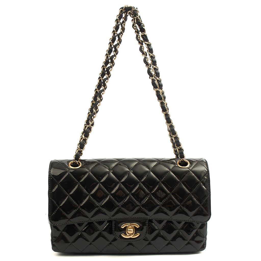 Chanel Shoulder Bag Classic Double Flap - Medium in Black, Patent Leather