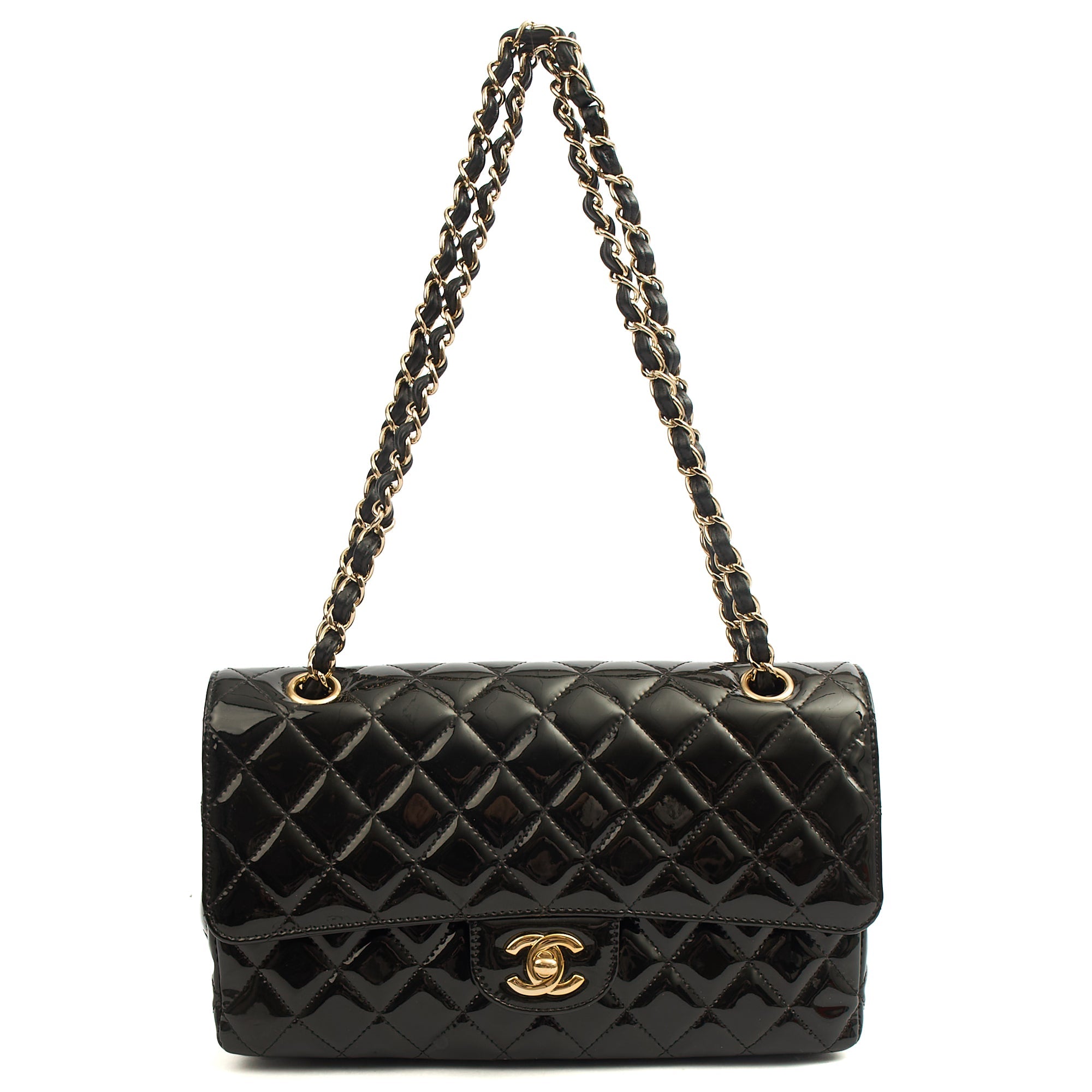 Chanel Shoulder Bag Classic Double Flap - Medium in Black, Patent Leather