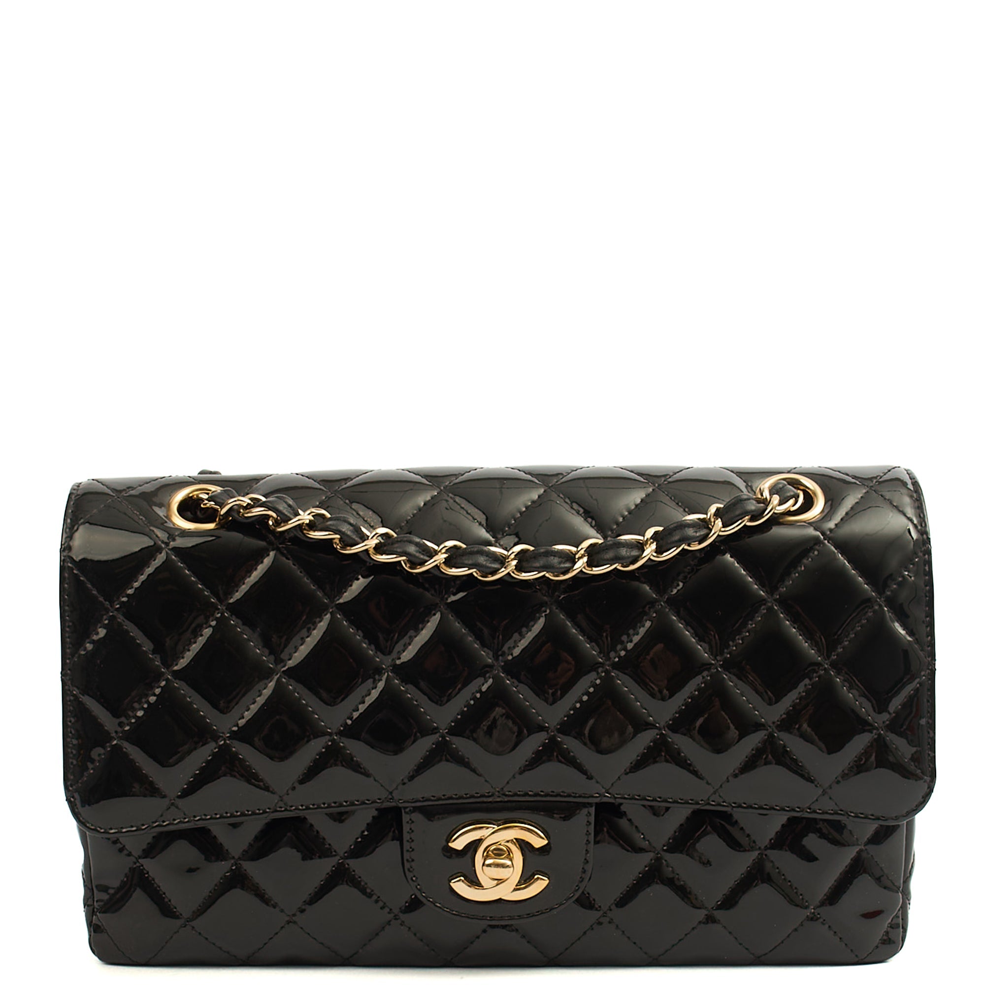 Chanel Shoulder Bag Classic Double Flap - Medium in Black, Patent Leather