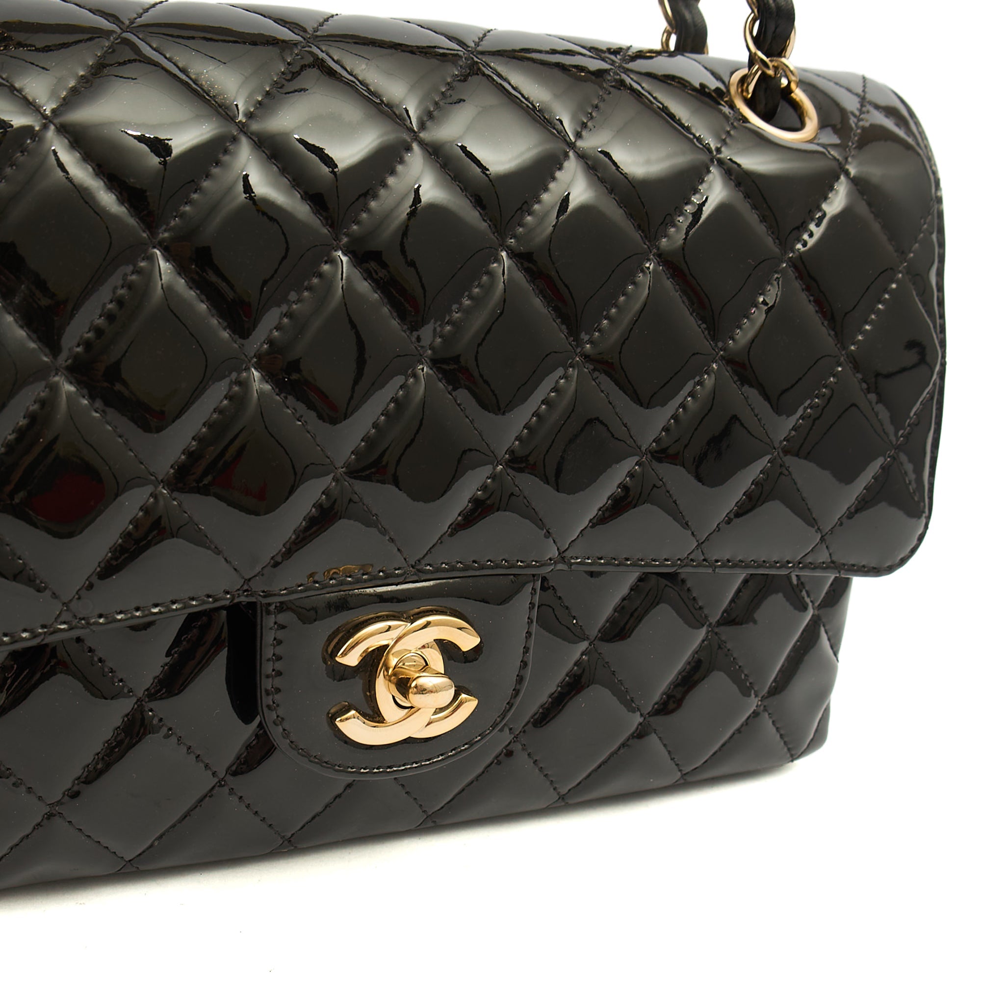 Chanel Shoulder Bag Classic Double Flap - Medium in Black, Patent Leather