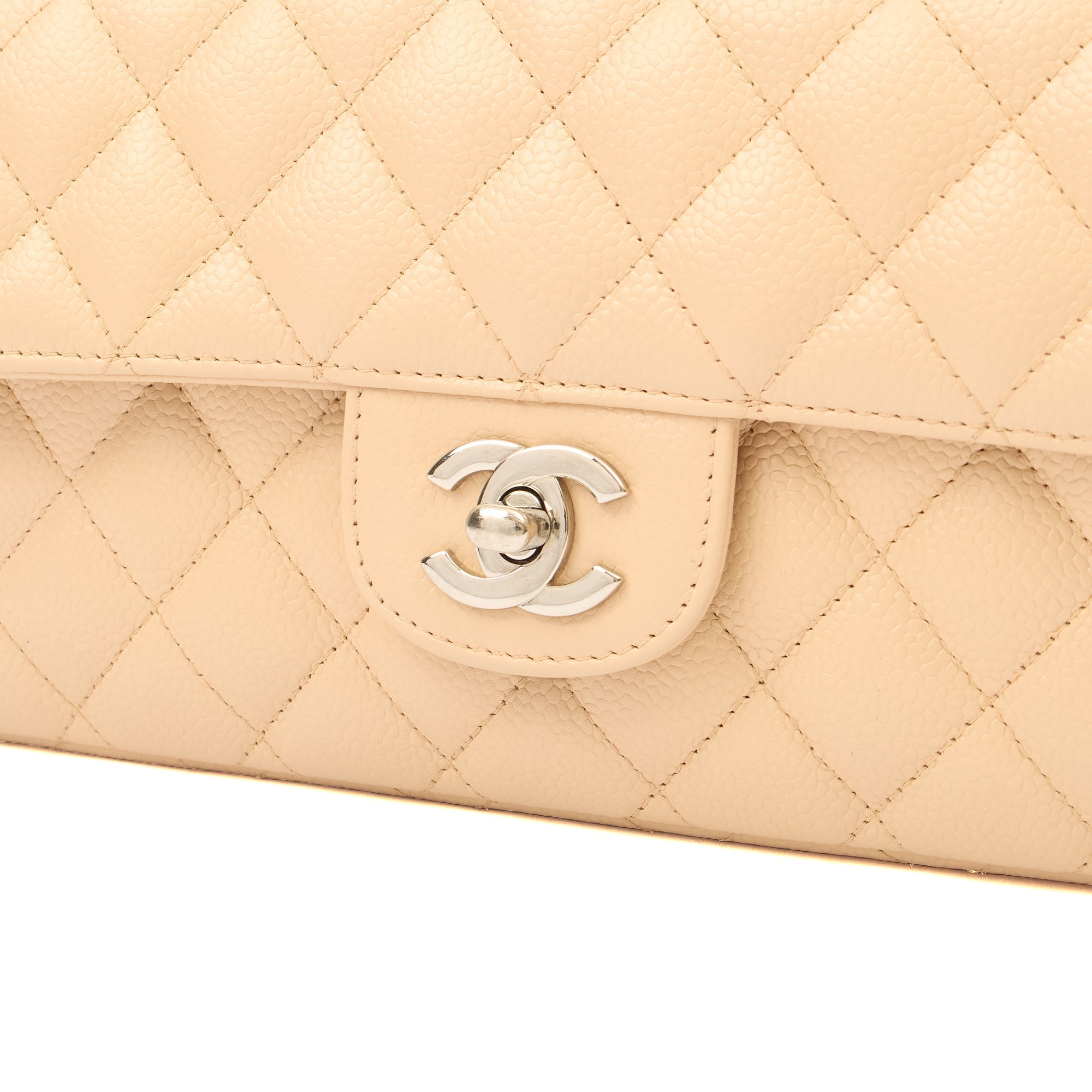 Chanel Shoulder Bag Classic - East West in Neutral, Caviar Leather