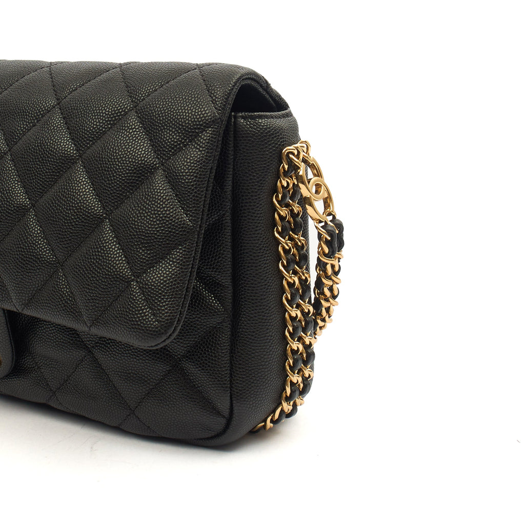 Chanel Cross Body Chain Around Flap in Black, Caviar Leather