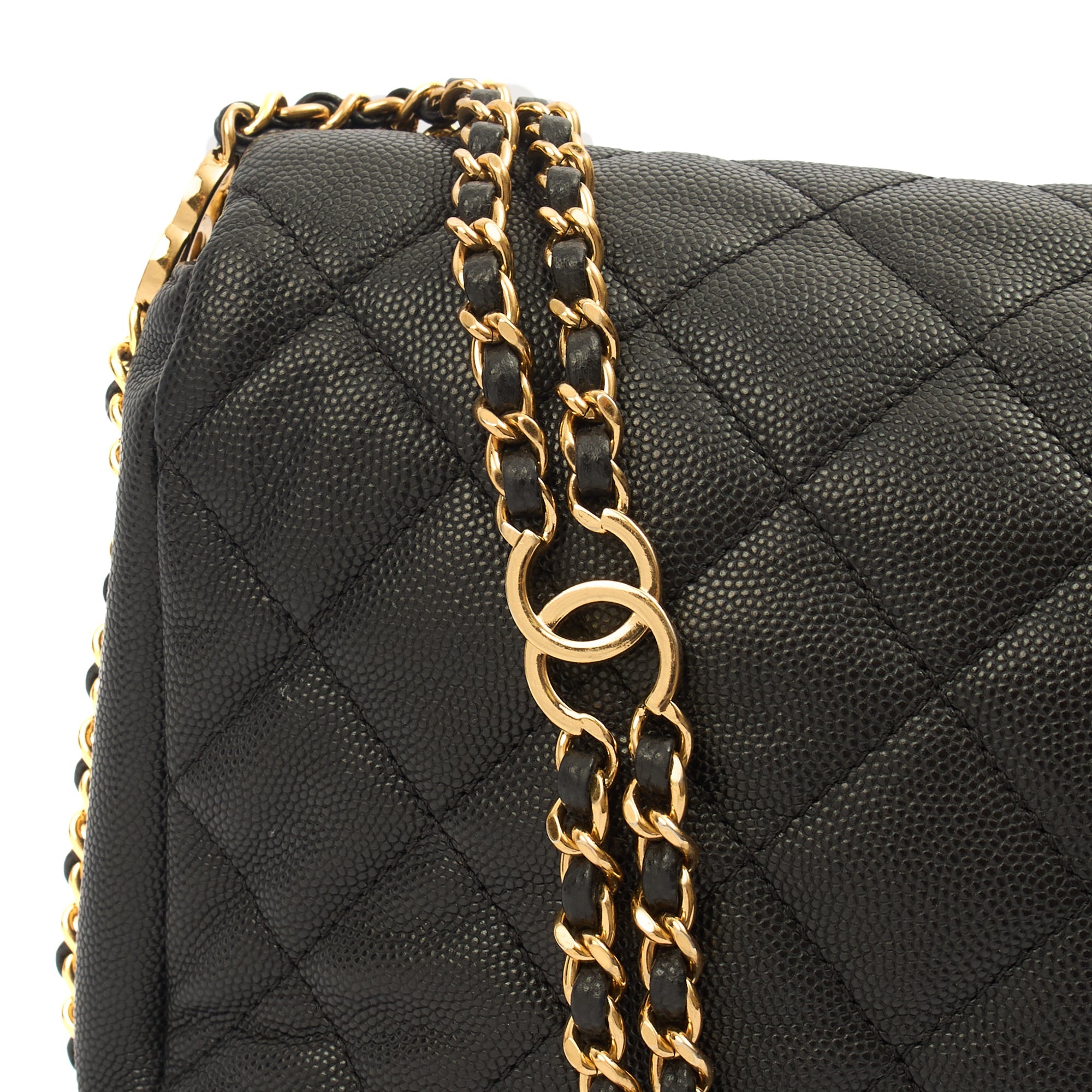 Chanel Cross Body Chain Around Flap in Black, Caviar Leather