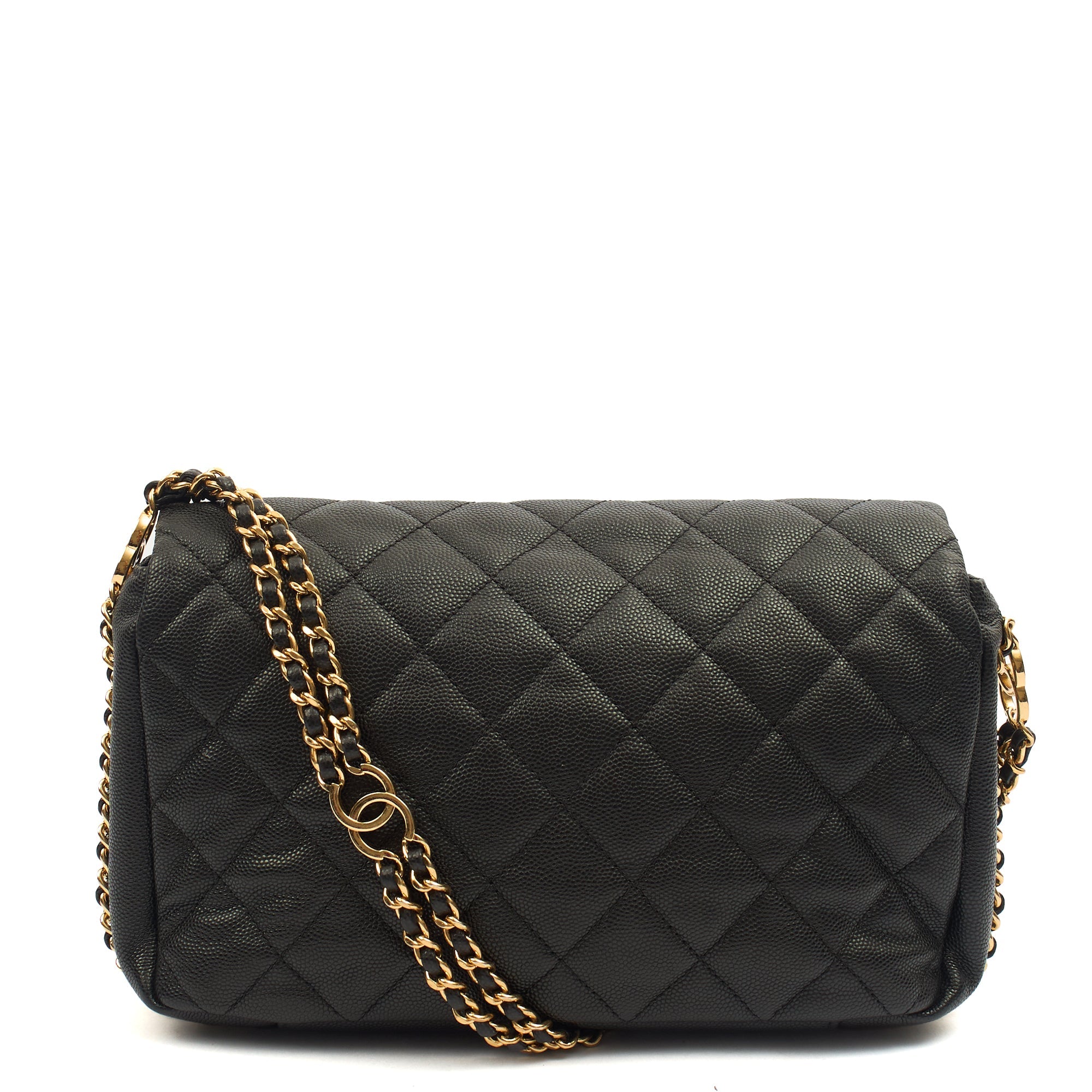Chanel Cross Body Chain Around Flap in Black, Caviar Leather
