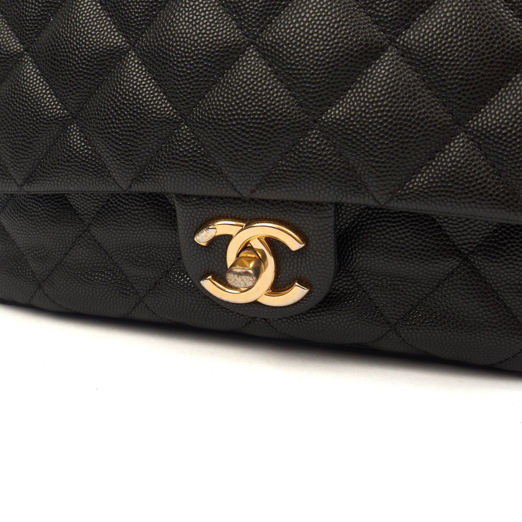 Chanel Cross Body Chain Around Flap in Black, Caviar Leather