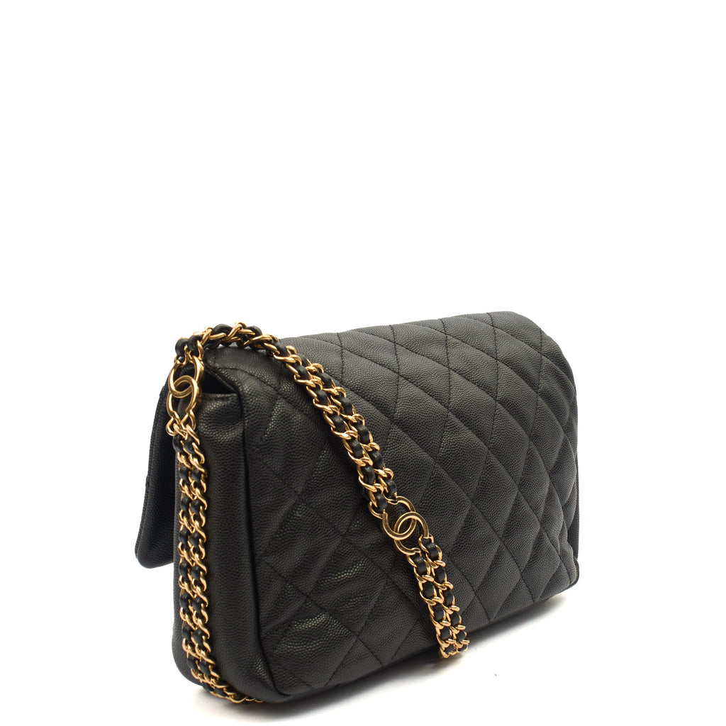 Chanel Cross Body Chain Around Flap in Black, Caviar Leather
