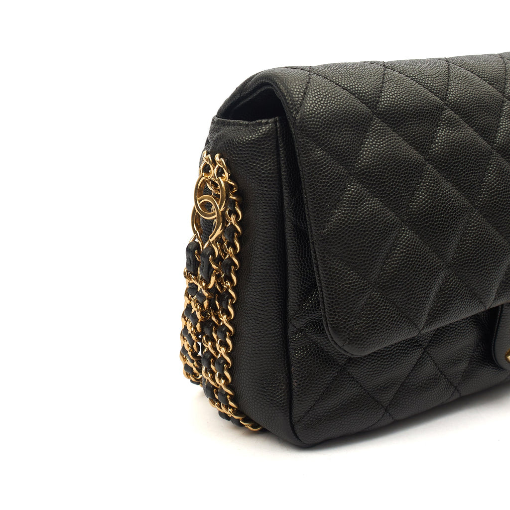 Chanel Cross Body Chain Around Flap in Black, Caviar Leather