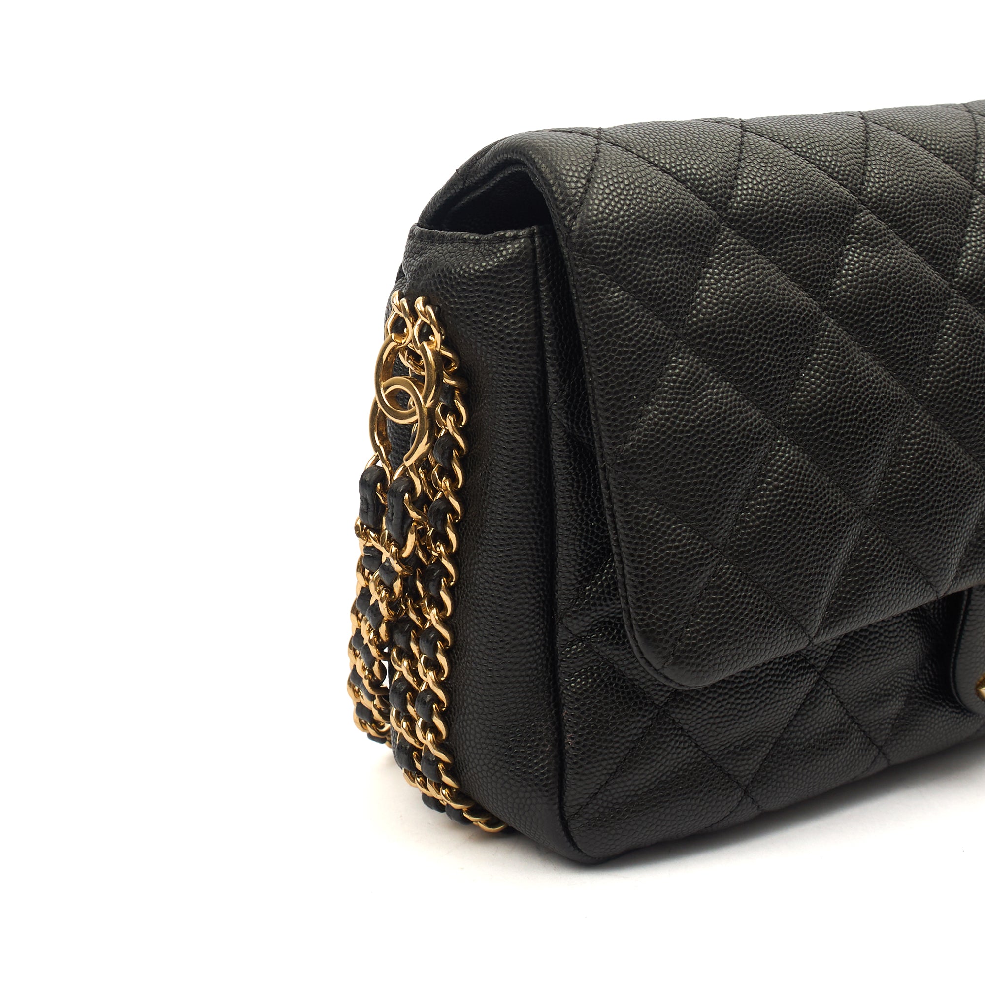 Chanel Cross Body Chain Around Flap in Black, Caviar Leather