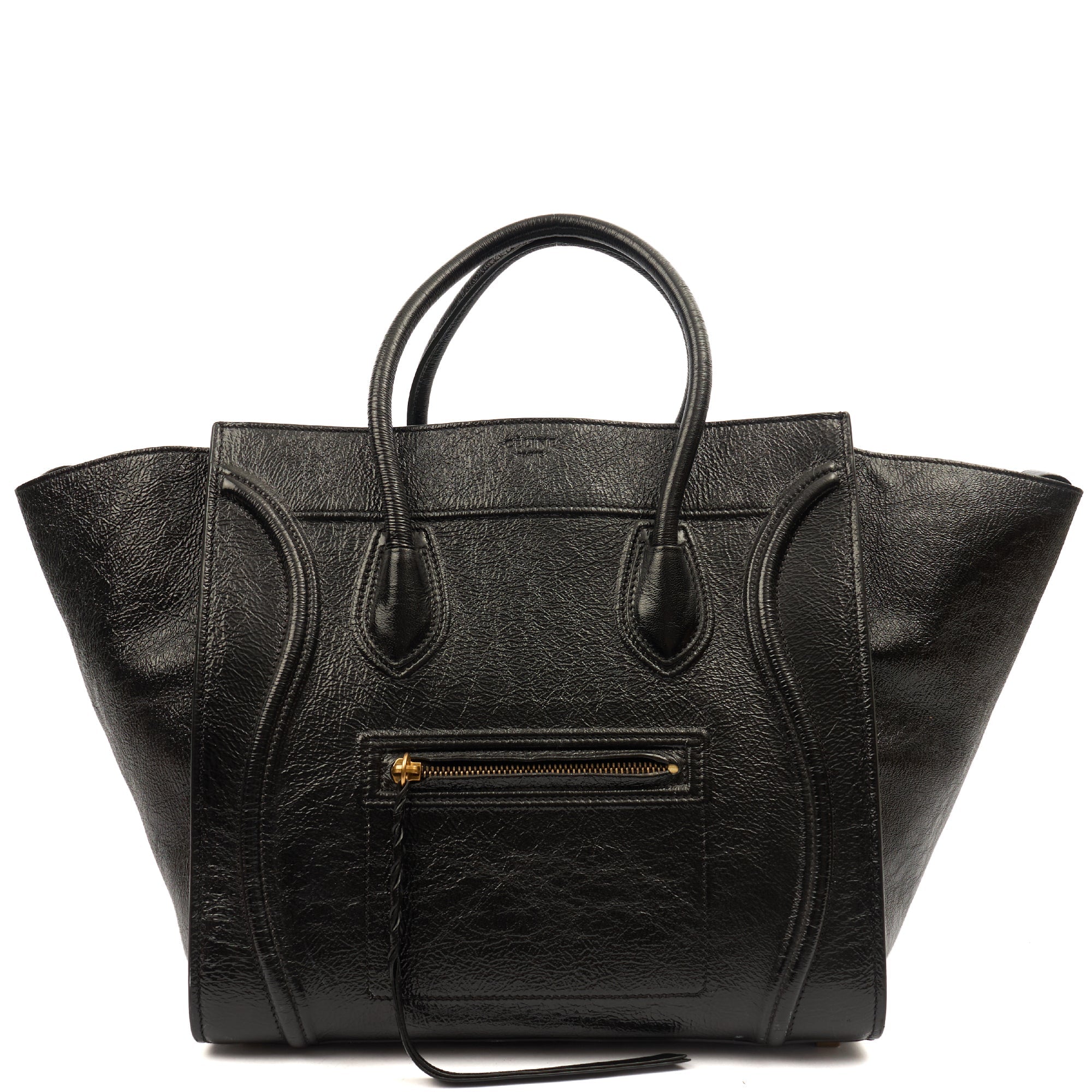 Celine Tote Luggage - Medium in Black, Patent Leather