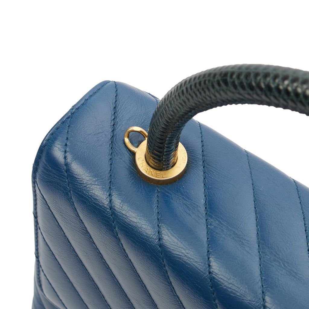 Chanel Top Handle Coco Top Handle in Blue, Crinkled Calfskin Leather