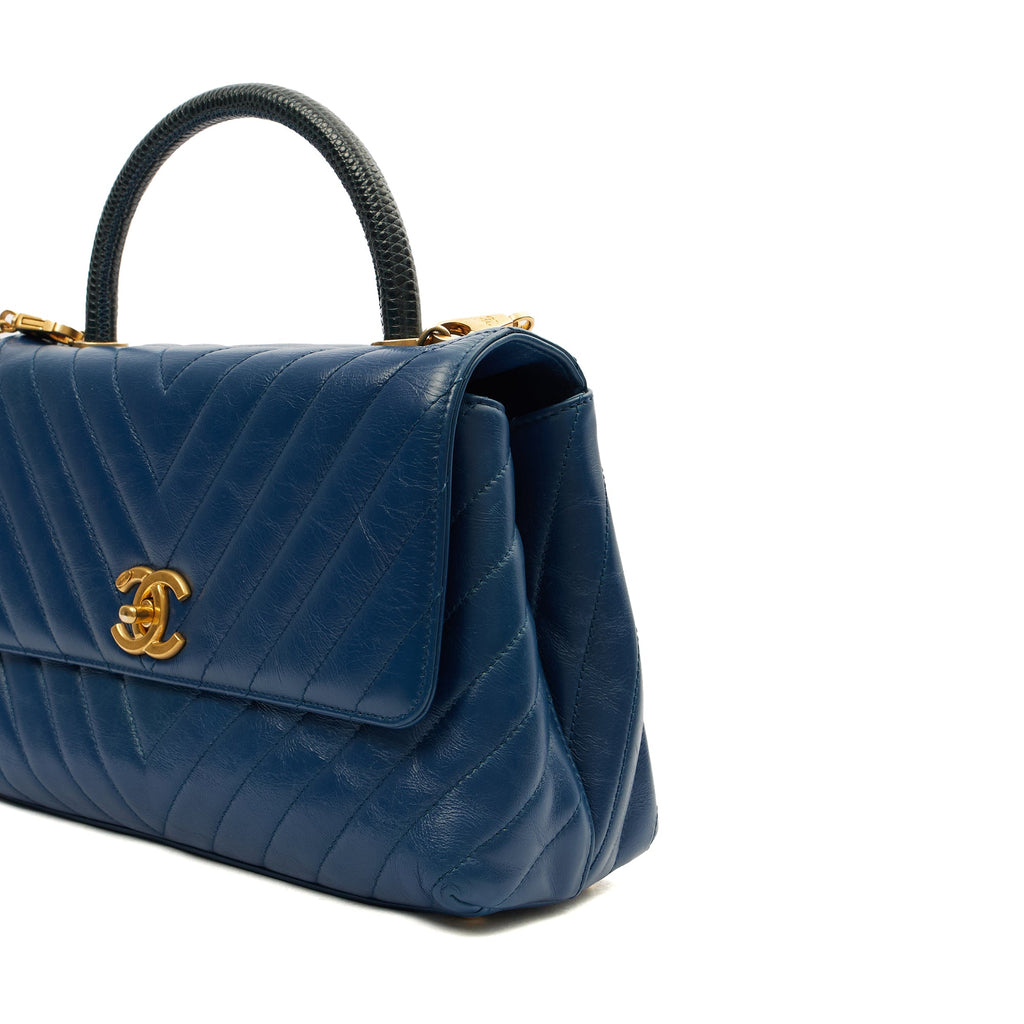 Chanel Top Handle Coco Top Handle in Blue, Crinkled Calfskin Leather