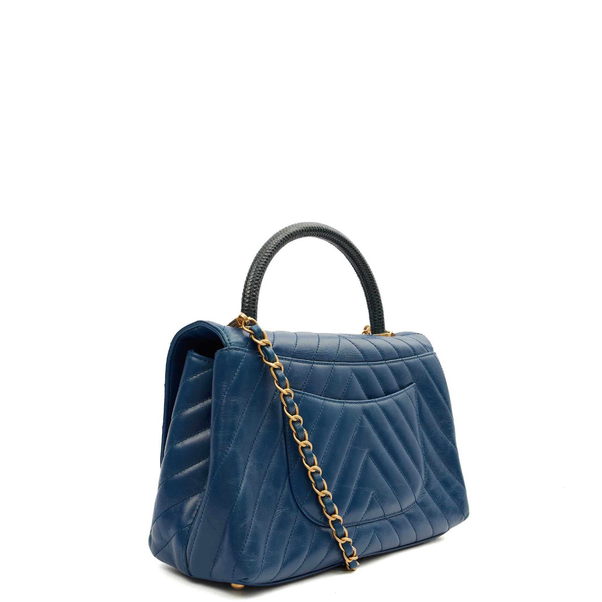 Chanel Top Handle Coco Top Handle in Blue, Crinkled Calfskin Leather