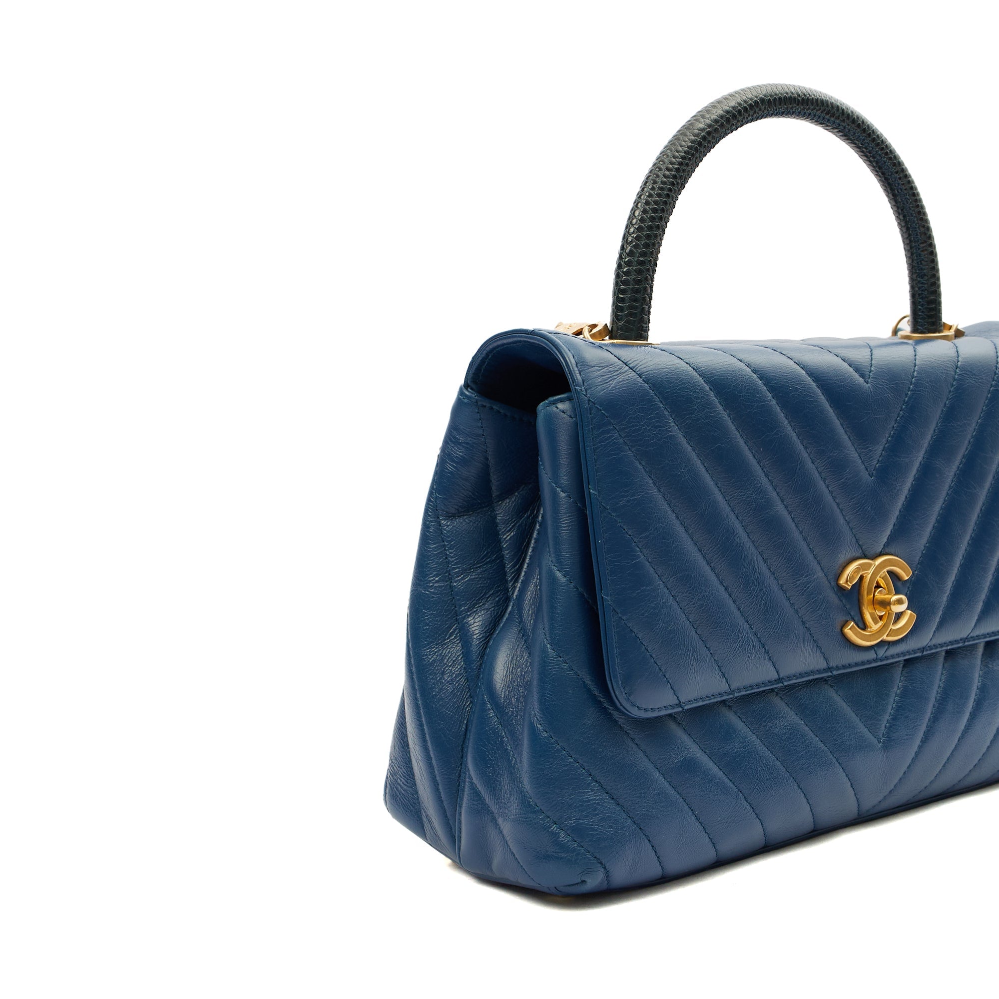 Chanel Top Handle Coco Top Handle in Blue, Crinkled Calfskin Leather