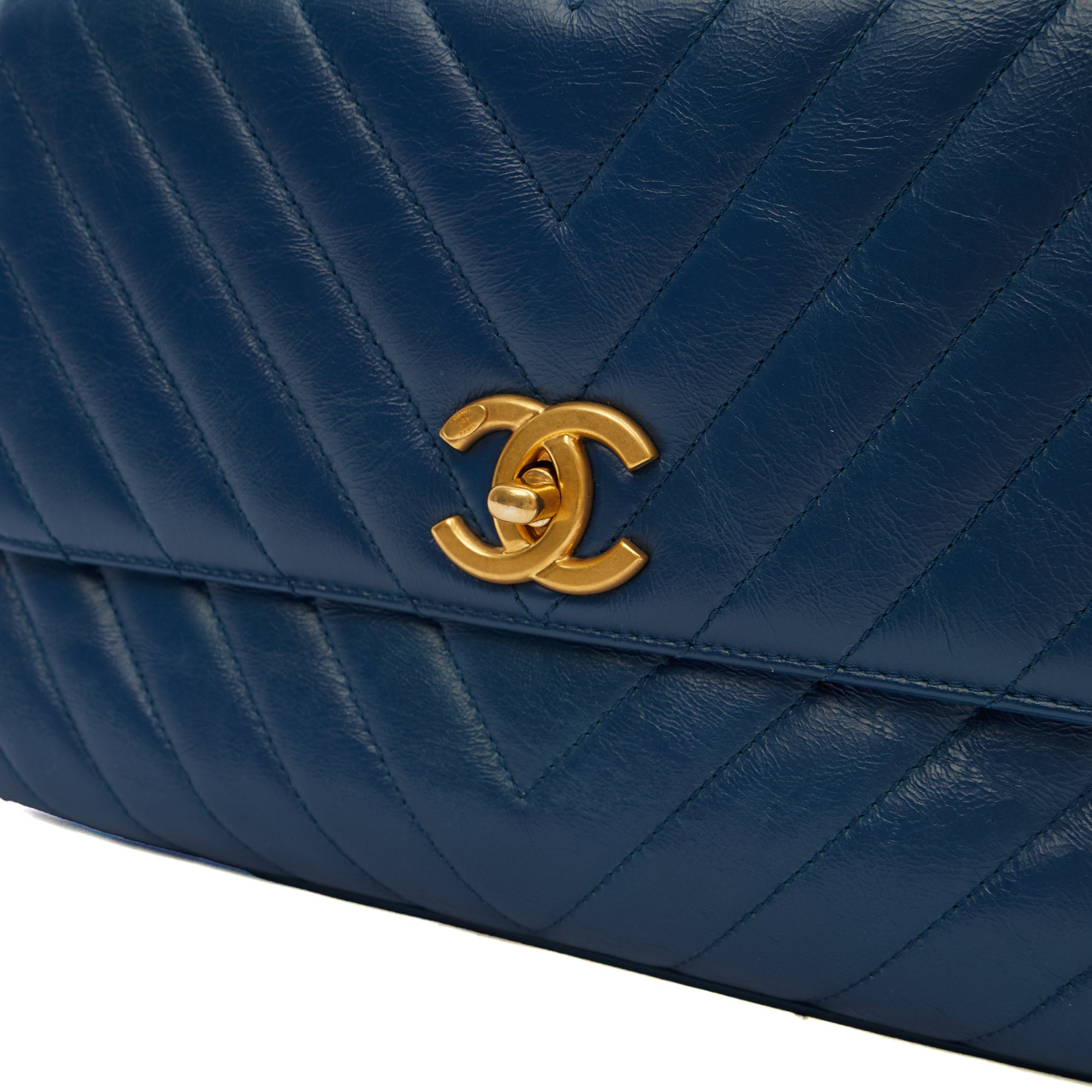 Chanel Top Handle Coco Top Handle in Blue, Crinkled Calfskin Leather