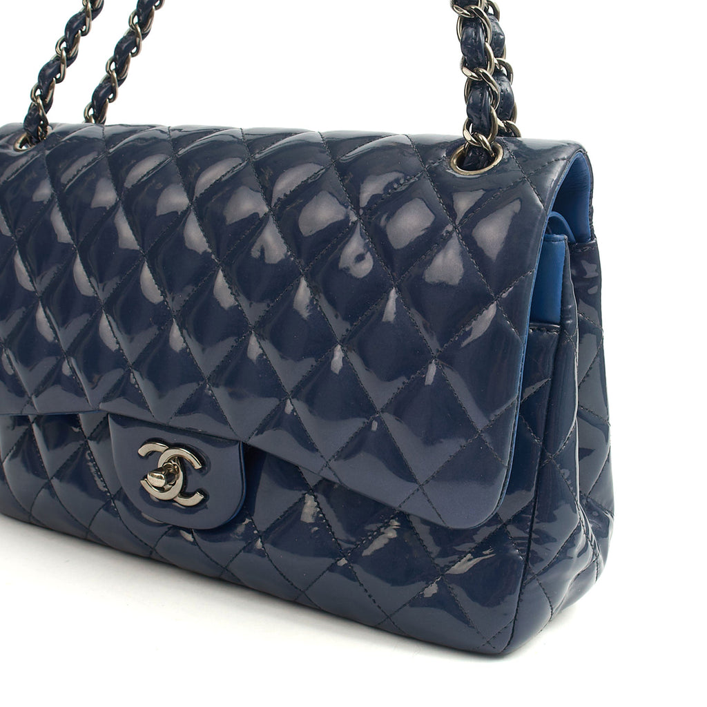 Chanel Shoulder Bag Jumbo - Double Flap in Navy, Patent Leather