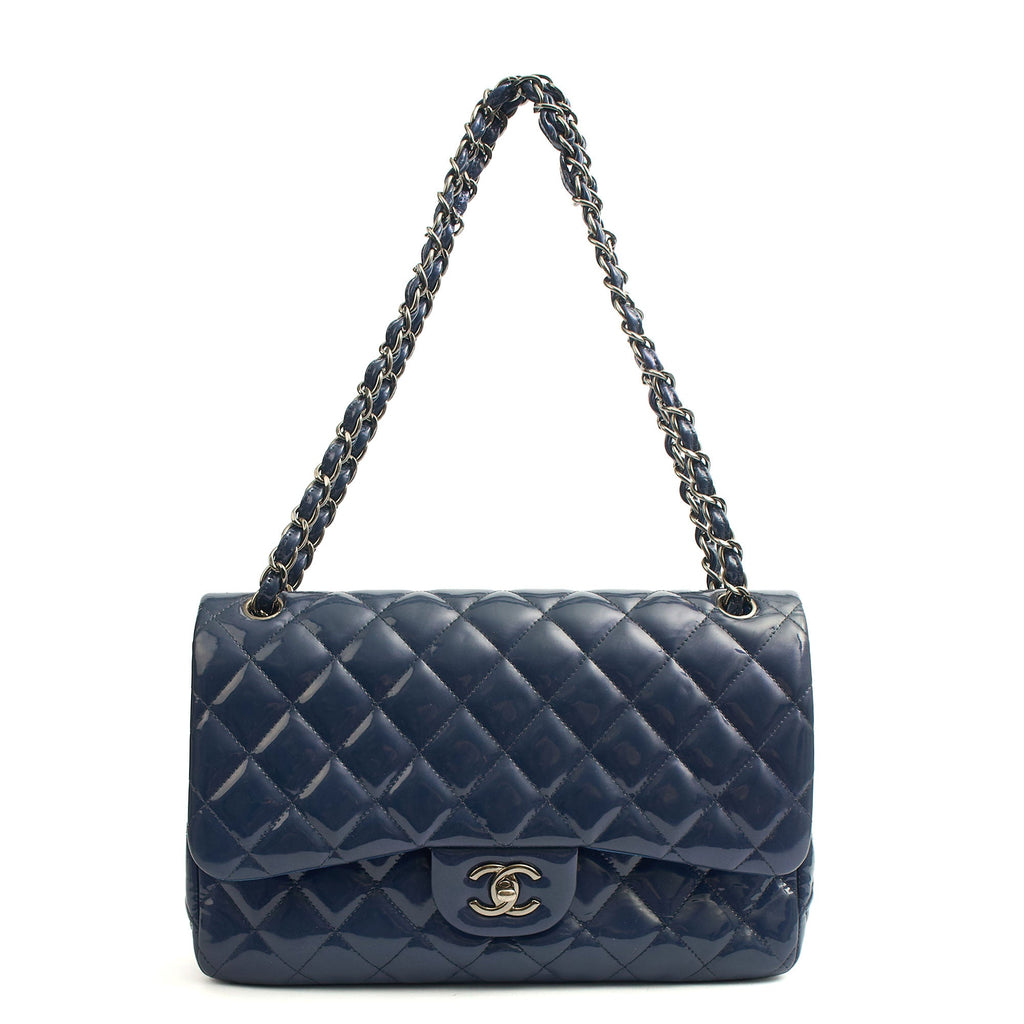 Chanel Shoulder Bag Jumbo - Double Flap in Navy, Patent Leather