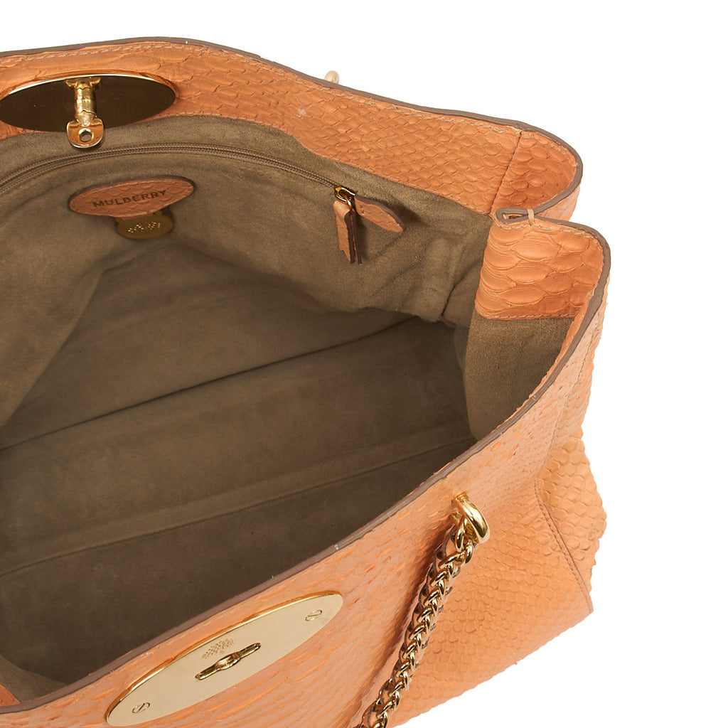 Mulberry Tote Cecily Tote in Coral Orange, Exotic Effect Leather