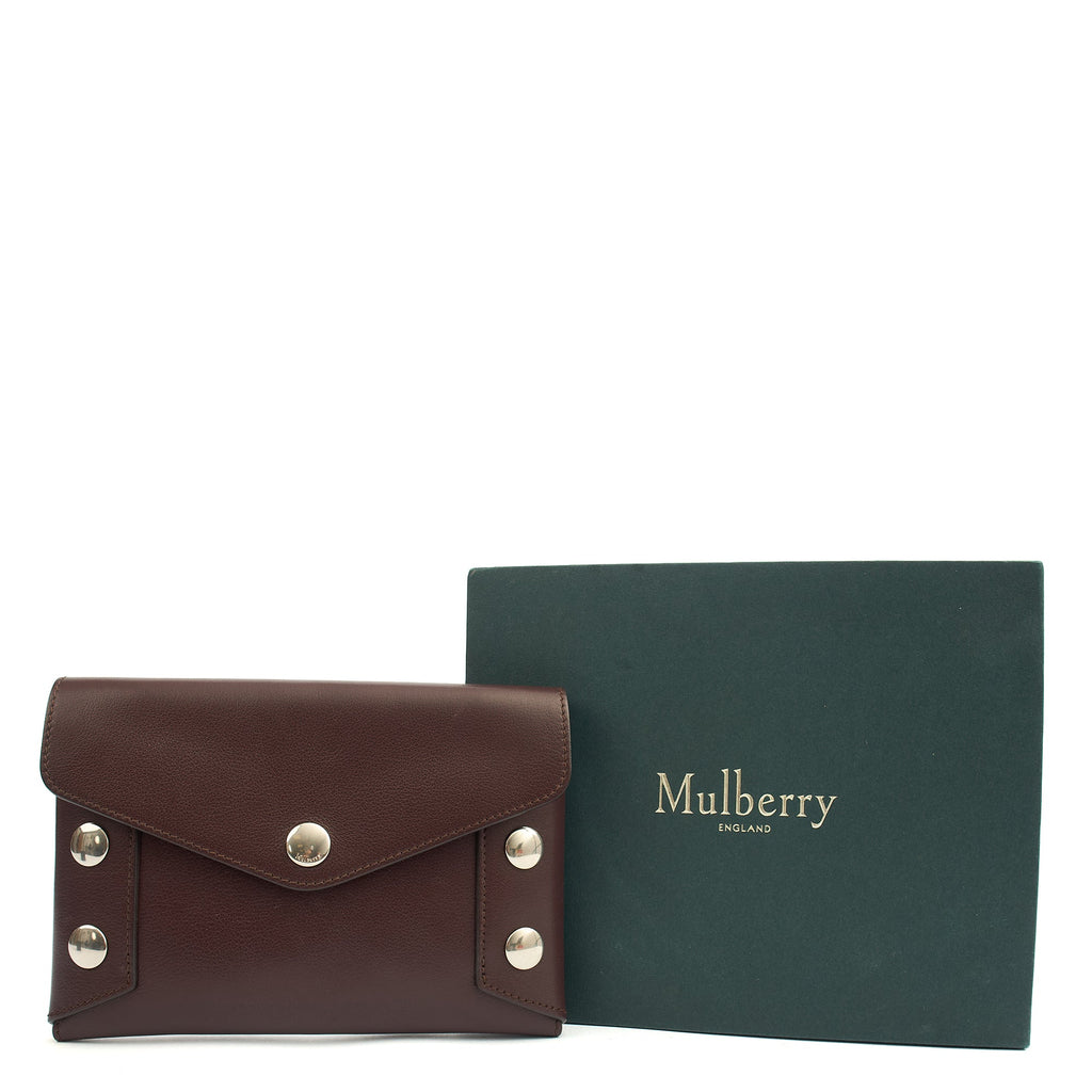 Mulberry Clutch Studded Pouch in Oxblood, Leather