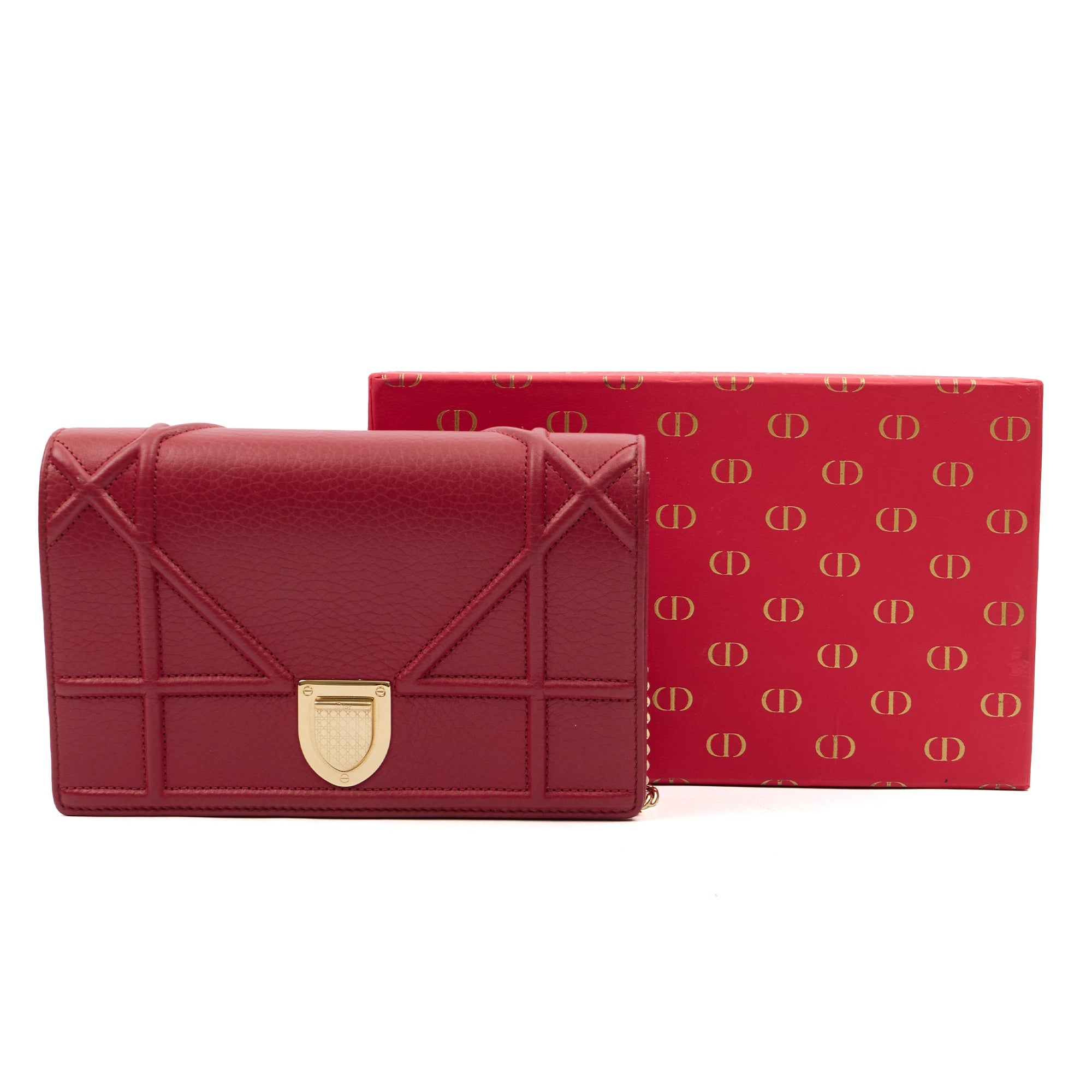 Christian Dior Clutch Diorama WOC in Burgundy, Calfskin