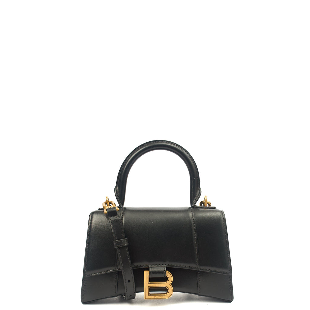 Balenciaga Cross Body Hourglass Top Handle XS in Black, Leather