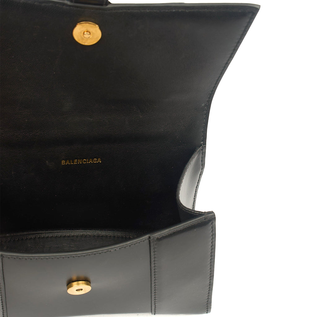 Balenciaga Cross Body Hourglass Top Handle XS in Black, Leather