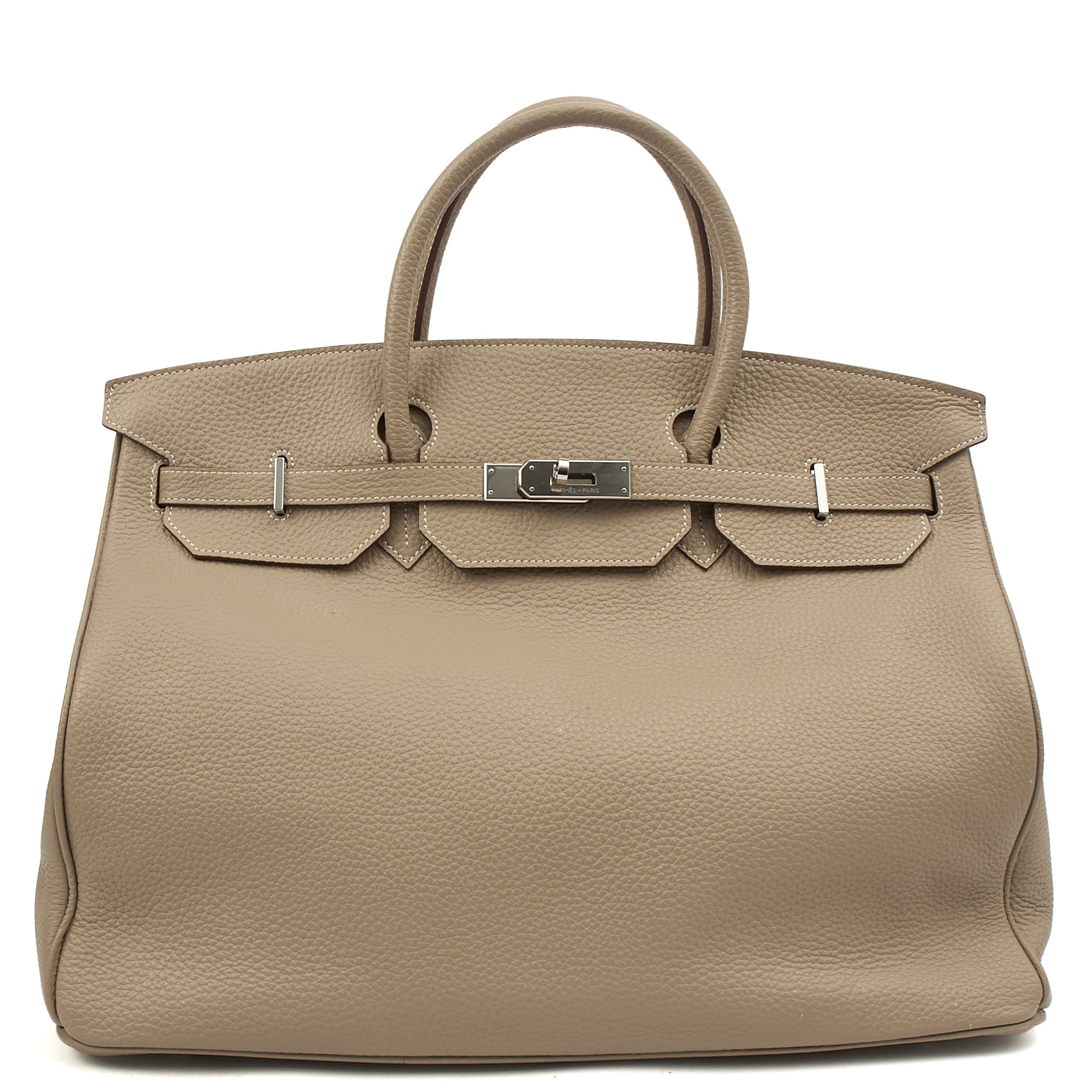 Hermes Tote Birkin 40 in Gris Tourterelle, Clemence Leather