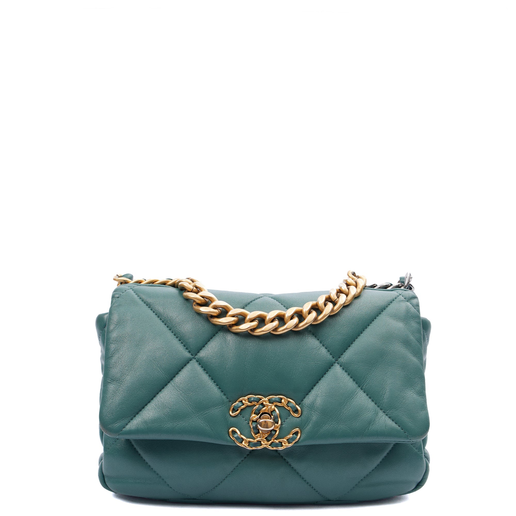 Chanel Cross Body Chanel 19 in Green, Calfskin Leather