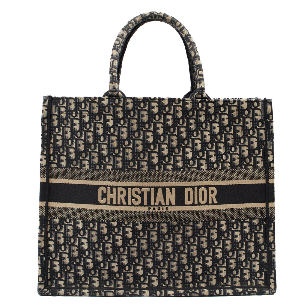 Christian Dior Tote Book Tote in Blue, Dior Oblique Embroidery