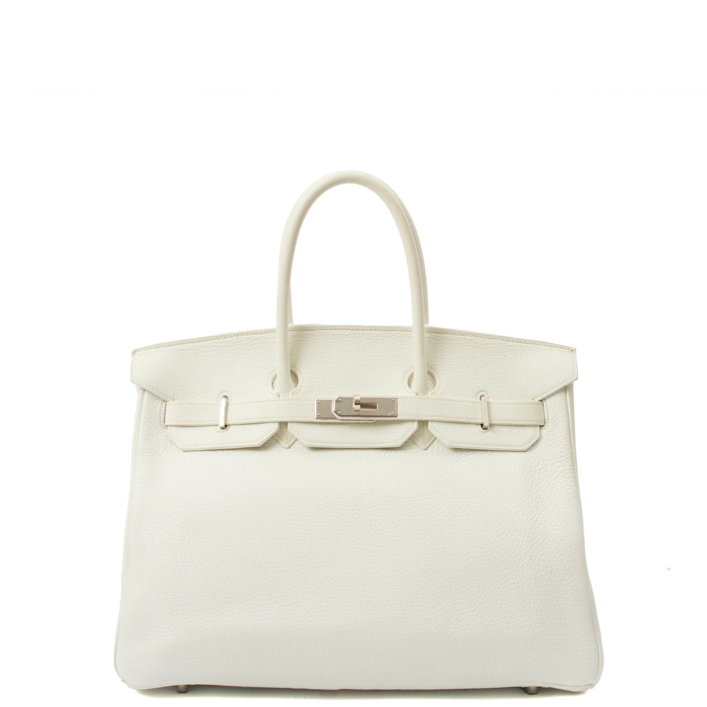 Hermes Top Handle Birkin 35 in White, Clemence Leather