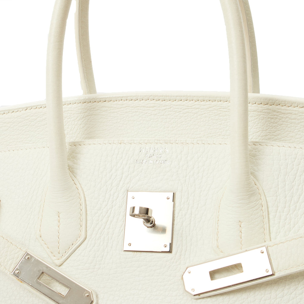 Hermes Top Handle Birkin 35 in White, Clemence Leather
